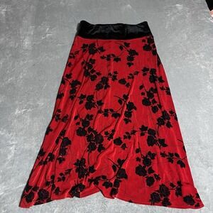 Y2K Vikki Vi Maci Skirt Womens Small‎ Red Black Floral Velvet Slinky Whimsigoth